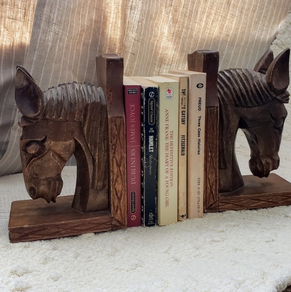 Vintage Horse wood bookends